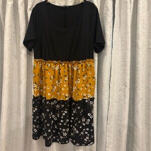 Black/Mustard and floral block dress
